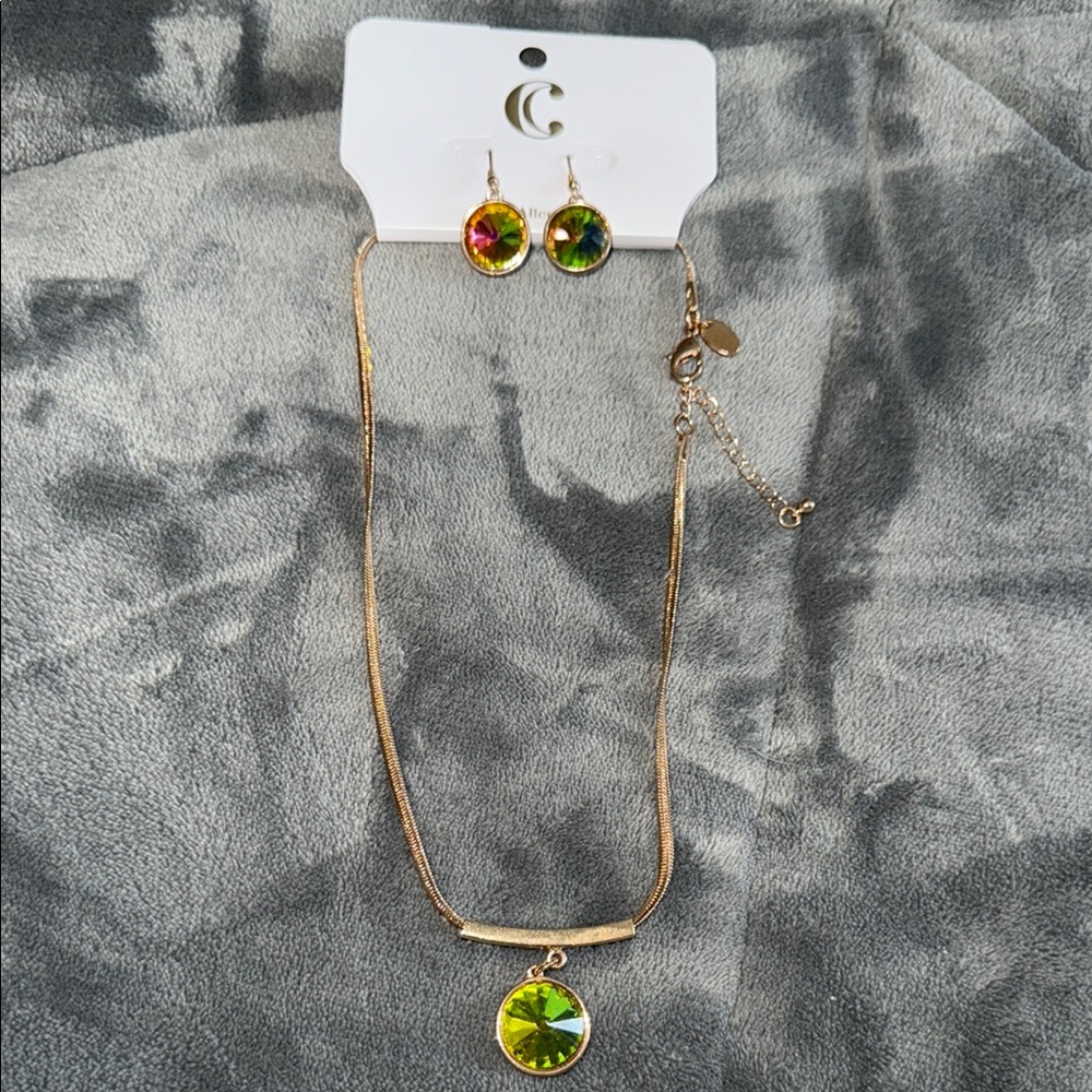 NWT hypo-allergic necklace gold hardware with matching earrings